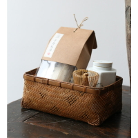 竹編筐竹盒子茶盒手工收納籃零食筐帶蓋鏤空小食盒桌面竹制品竹簍