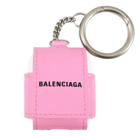 【Balenciaga 巴黎世家】經典LOGO小牛皮Airpod 1&amp;2 耳機鑰匙扣保護套(粉)
