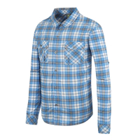 【Mountneer山林】男 彈性抗UV格子長袖襯衫-藍色 31B05-75(排汗衣/透氣/休閒)