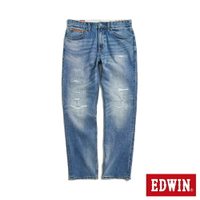 EDWIN 加大碼 BLUE TRIP系列 刷破丹寧中直筒牛仔褲-男款 拔洗藍