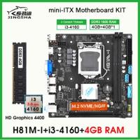 Desktop H81 Mini ITX LGA1150 Motherboard With Intel i3 4160 CPU 3.6 GHZ and DDR3 4GB PC RAM SATA 3.0 VGA M.2 Nvme placa mae Kit