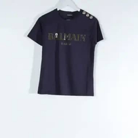 Kaos BALMAIN FLOCKED TEXT OUTLINE GOLD NAVY TSHIRT 100% ORIGINAL S