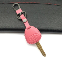 Top layer leather for Mitsubishi colt lancer outlander grandis pajero sport car key chain remote car key cover case 2 buttons
