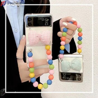 INS Korea 3D Cute Bowknot Phone Case for Samsung Galaxy Z Flip 3 5G Flip3 Candy Colorful Bracelet Chain Clear Cover Z Flip 3 Z3