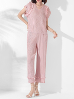 40700 One Size (45-75kg) Summer Suit WomenS Ruffle V-Neck Pullover Top Stretchy Straight-Leg Pants T