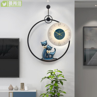 戀妝掛鐘客廳家用時尚新款免打孔裝飾鐘表北歐風格現代可愛貓掛表
