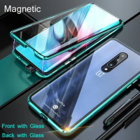 Magnetic Metal phone Case For Oneplus 7 8 6T Pro 1+7 Double Side Glass 360 Full Protection Cover For One Plus 9 7 6T Fundas Capa