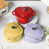Household Heart Pots for Kitchen Cast Iron Enamel Cooking Pots Heated Evenly Soup Pot Does Not Pick Stove Nonstick Pan