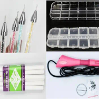 12Grid box/Picking Nail Art Tools Picker Pencil Pen/Diamond Painting Pen / EU US Fast Heated Hotfix Rhinestone Applicator Gun