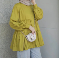 Mecca Blouse Kerja Wanita Casual Korean Style Katun Poplin Premium Baju Cantik Ruffle Kancing Kerah 