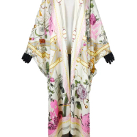 Oversize Fashion 2022 Printed Silk Bohemian kimono Mujer Cardigans For Women African Silk Muslim Kimonos Kaftan for Party