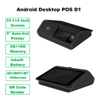 4G SIM 10.1 inch Android POS 2G 16G with 80mm Auto-cut Printer 5200mAh Battery Loyverse Kyte Cash Register WIFI BT LAN NFC