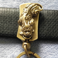 中國風黃銅貔貅鑰匙扣汽車生肖牛虎創意禮品男女皮帶腰帶掛扣件
