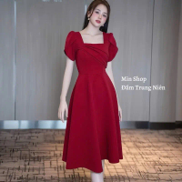 MIN SHOP Đầm Xoè Trung Niên Thiết Kế Bông Thêu Hoạ Tiết Đơn Giản Thanh Lịch Dành Cho Chị Em U30 U40 