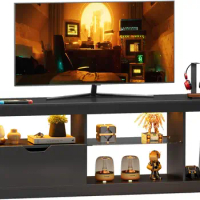 TV Stand Entertainment Center Gaming Stand for 65+ Inch with Carbon Fiber Top, Dynamic RGB Modes Cabinet Game Console
