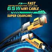 สายชาร์จ, 120W / 65W, สายชาร์จ 4in1 USB A / Type C / L, 3A PD, ที่ชาร์จ 27W / 60W, เข้ากันได้กับ 120