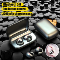 S19 Earphones Wireless Bluetooth V5.0 Bone Conduction Headphones HiFi Music Earbuds Gaming Headset With Mic 2200mah Power Bank