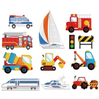 Colorful Mini Communication Media Heat Transfers Paper Car Airplane Train Iron On Patches Set Kid Clothes Accessory Patch Y-186