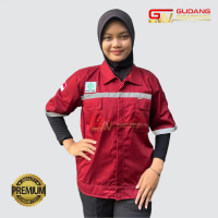 Wearpack Kerja Atasan Lengan Pendek Warna Maroon Polos
