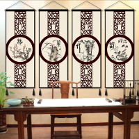 中式梅蘭竹菊布藝掛畫書房掛布掛簾臥室客廳背景布掛毯墻布裝飾畫