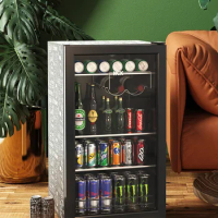 HCK 220V 88L Single-door Mini Wine Cabinet Refrigerator Tea Small Ice Bar Office Home Glass Door Beverage Fridge Nevera Vino