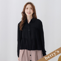 betty’s貝蒂思　素色蛋糕微澎袖襯衫(黑色)