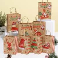 5Pcs Christmas Paper Gift Decoration Bags Santa Claus Snowman Candy Cookie Tote Packaging Bags Casame Paper Bag 2023