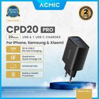 ACMIC CPD20PRO 20W Dual port USB Type C + USB QC 3.0 Kepala Charger Fast Charging 20 Watt for iPhone