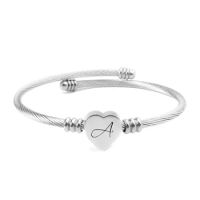 Personality Stainless Steel Bangle 26 Letter Heart Bangle Statement Jewelry Girls Lady Birthday Banquet Gifts Fashion Bangle
