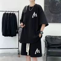 TC ชุดแฟชั่นชาย 2 ชิ้น เสื้อทีเชิร์ต (เสื้อ+กางเกงขาสั้น) คอกลม ผู้ชาย สไตค์ เกาหลี Clothing Man รุ่