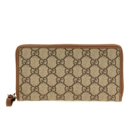【GUCCI 古馳】Emblem Zip Around 皮革 拉鍊 卡夾 皮夾 長夾 米色 棕色 819122