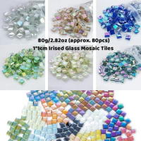 80g/2.82oz Irised Glass Mosaic Tiles Glared 1cm Square DIY Art Glasses Craft Materials Vase Wall Decoration Wholesale Lots Bulk