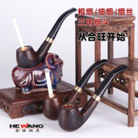 Sandalwood pipe copper pot cigarette cut tobacco three-purpose cigarette holder filter solid wood dry pipe bending type