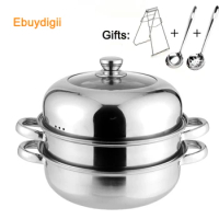 Stainless steel steamer multi-layer thickening podjarka soup pot steamer double layer cooker general 28cm