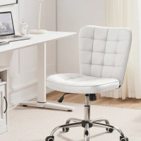 Modern Tufted Faux leather Armless Desk Chair for Home Office, White Office Ergonomic Mesh Compu