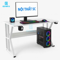 Nội Thất 5C Bàn tên ETHAN Model 1 Ethan plus Bàn gaming làm việc mặt gỗ MDF 15mm kệ lửng 2 lỗ đi dây