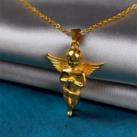 Baby Cherub Angel Necklaces For Kid's Girls Vintage Angel Pendant Necklace 316L Stainless Steel Choker Chain Collar Para Mujer