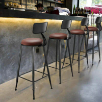 美式現代簡約酒吧高腳椅子靠背椅實木家用高腳凳鐵藝吧臺椅輕奢圓