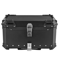 65L Universal Motorcycle Aluminum Rear Trunk Luggage Case Waterproof Tail ToolBox Storage Box with 2 Keys Reflective Sticker