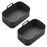 2Pcs Silicone Pot For Air Fryer Reusable Silicone Air Fryer Liner Foldable Basket Air Fryer Rack With Handles Black