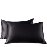 Svetanya Black Solid Simple 1 Pair(2 Pieces) Pillowcases Protective Neck Pillow Shams Covers Bedlinens Polyester Satin Fabric
