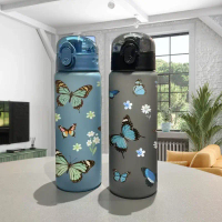 【Whot】 Botol air 780 ml dicetak 3D dengan cetakan rama-rama, botol sukan | Penutup lipat kedap bocor