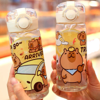 Cartoon 400ml Capybara Water Bottle Transparent With Lid Straw Plastic Water Bottle Leakproof A8Q8