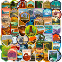 63 Pcs National Park Scenic Cartoon Creative Notebook, Mobile Phone, Tablet Guitar, Travel Case Decoration Stickers