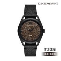 【EMPORIO ARMANI 官方直營】Claudio 月球隕石太陽能手錶 黑色真皮錶帶 41MM AR11580