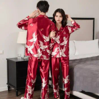 Summer Couple Lovers Long Sleeve Nightgown Silk Pajamas for Men Sleepwear Mens Pajama Set and Women Pajamas Set Men Sleepwear
