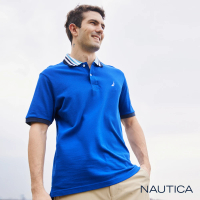 【NAUTICA】男裝 撞色衣領短袖POLO衫(藍色)