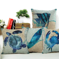 Home Decor Blue Marine Turtle Octopus Sea Horse Jellyfish Pattern Throw Pillow Case Square Polyester Cushion Cover