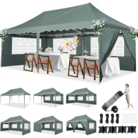 10x20 Canopy Outdoor Canopies with Sidewalls &amp; Church Windows, Pop Up Canopys Wedding Tent with 4 Sandbags &amp; Rolling Bag Canopy