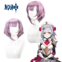 2021 New Game Genshin Impact Noelle Light Purple Short Role Play Cosplay Heat Resistant Synthetic Hair Cosplay Wig Free Wig Cap